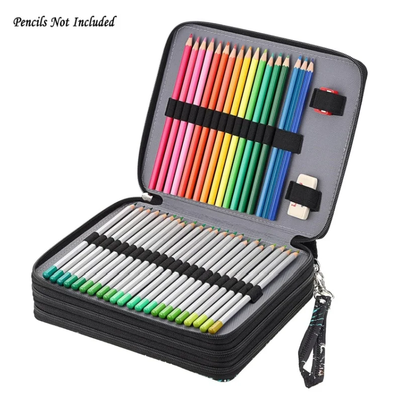 Color Pencil Case 120-slot Large Capacity with Handle Printing Pattern