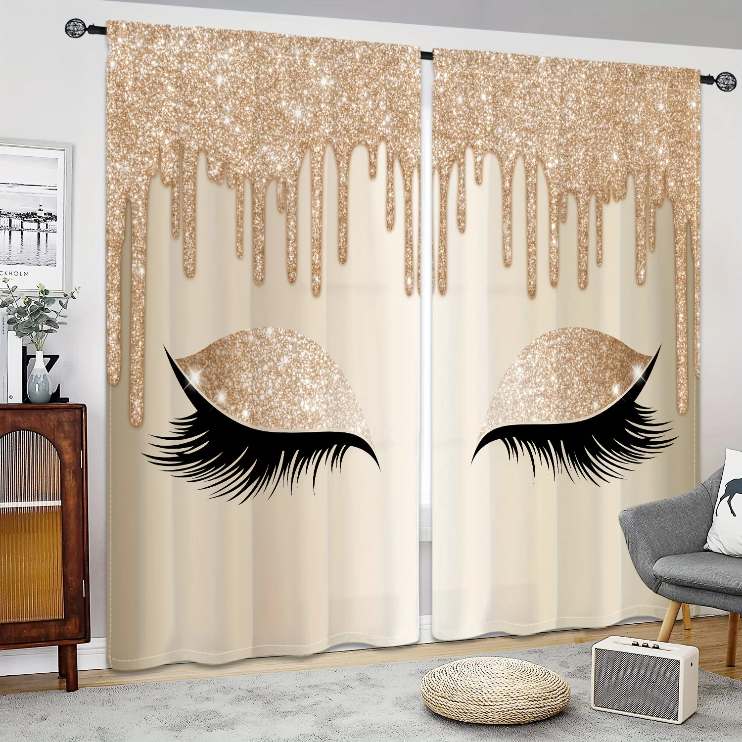 

2pcs Light Two Eyes Eyelashes Curtains Rod Pockets Window Treatment For Kitchen Cafe Living Room Home Decor Free Shipping