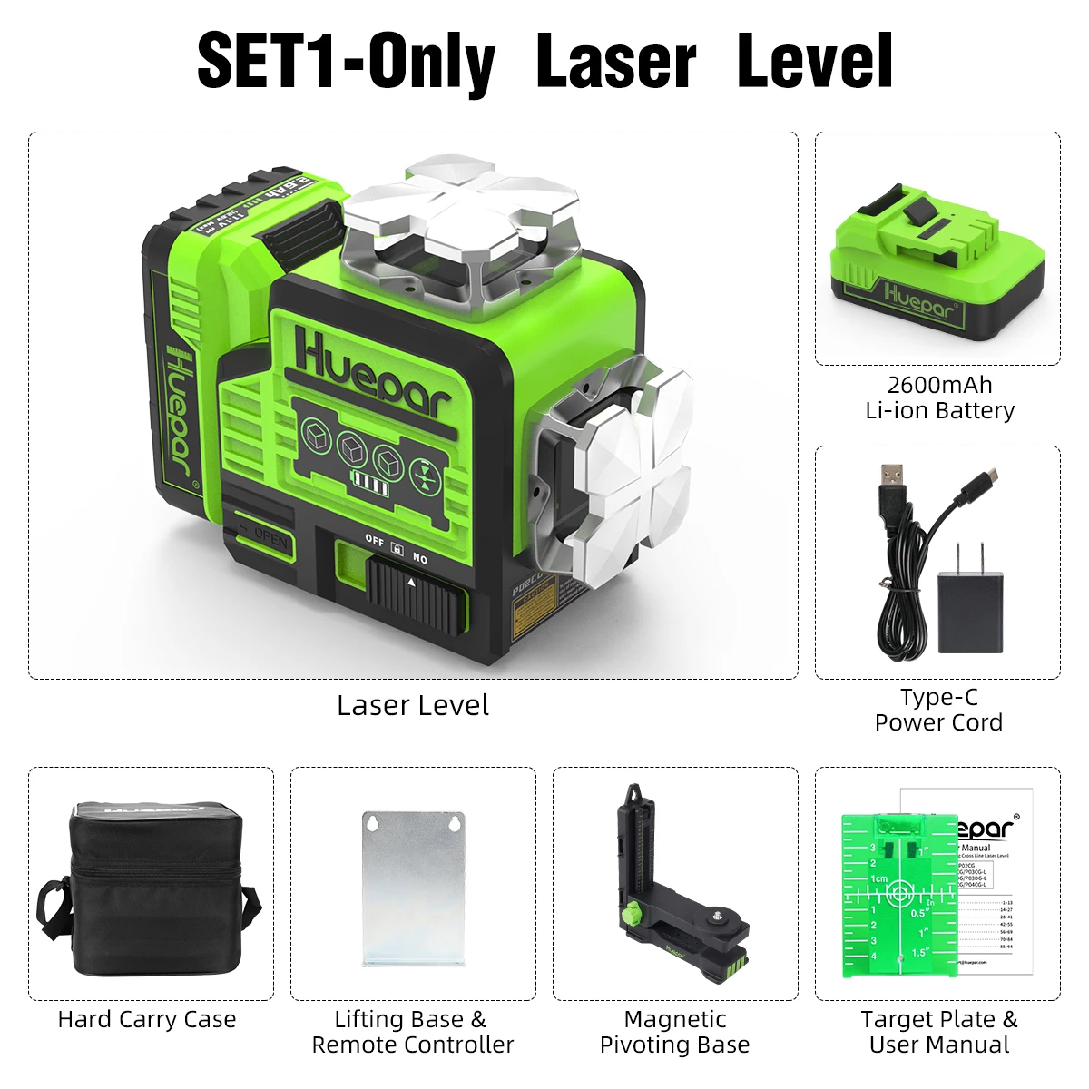 P02CG 8 Lines Laser Level Green Beam Self-Leveling Cross Line 360° Laser Level T