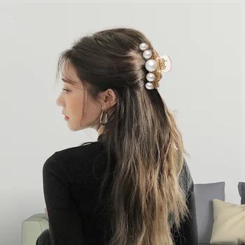 AWATYR 2021 New Hyperbole Big Pearls Acrylic Hair Claw Clips Big Size Makeup Hair Styling Barrettes for Women Hair Accessories 5