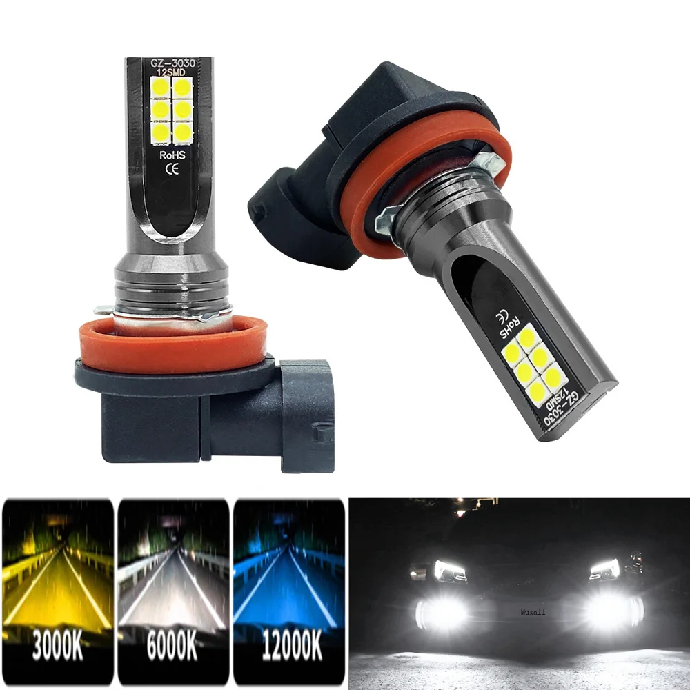 2 ampoules LED H8 H11 H16 JP 9005 HB3 9006 HB4 H7 H4 super lumineuses pour feux de brouillard et feux de jour de voiture 12V 6000K Blanc