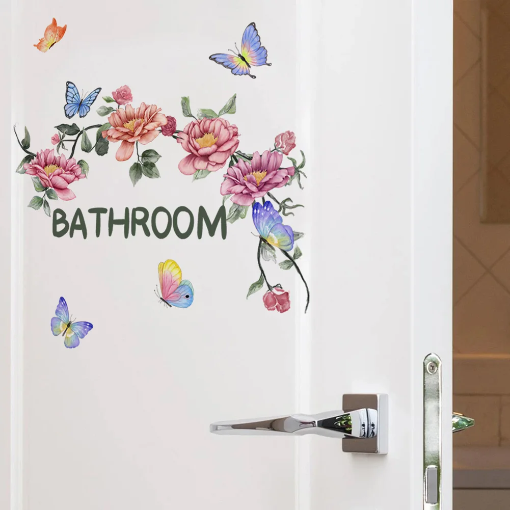 Bellissimi adesivi murali con fiori a farfalla toilette decorazione per  porta del bagno murale decorazioni per la casa carta da parati autoadesiva  abbellita - AliExpress