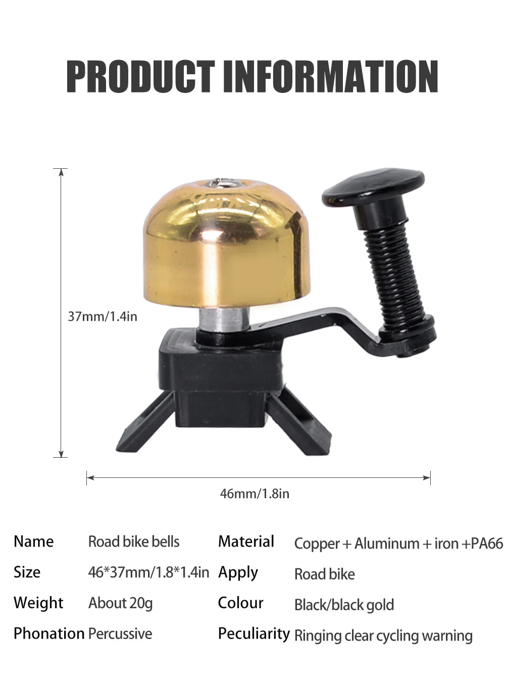 Description Picture 4 of itemThinkRider Retro Classical Bicycle Bell Clear Loud Sound Steel Copper MTB Mountain Bike Handlebar Ring Horn Safety Cycling