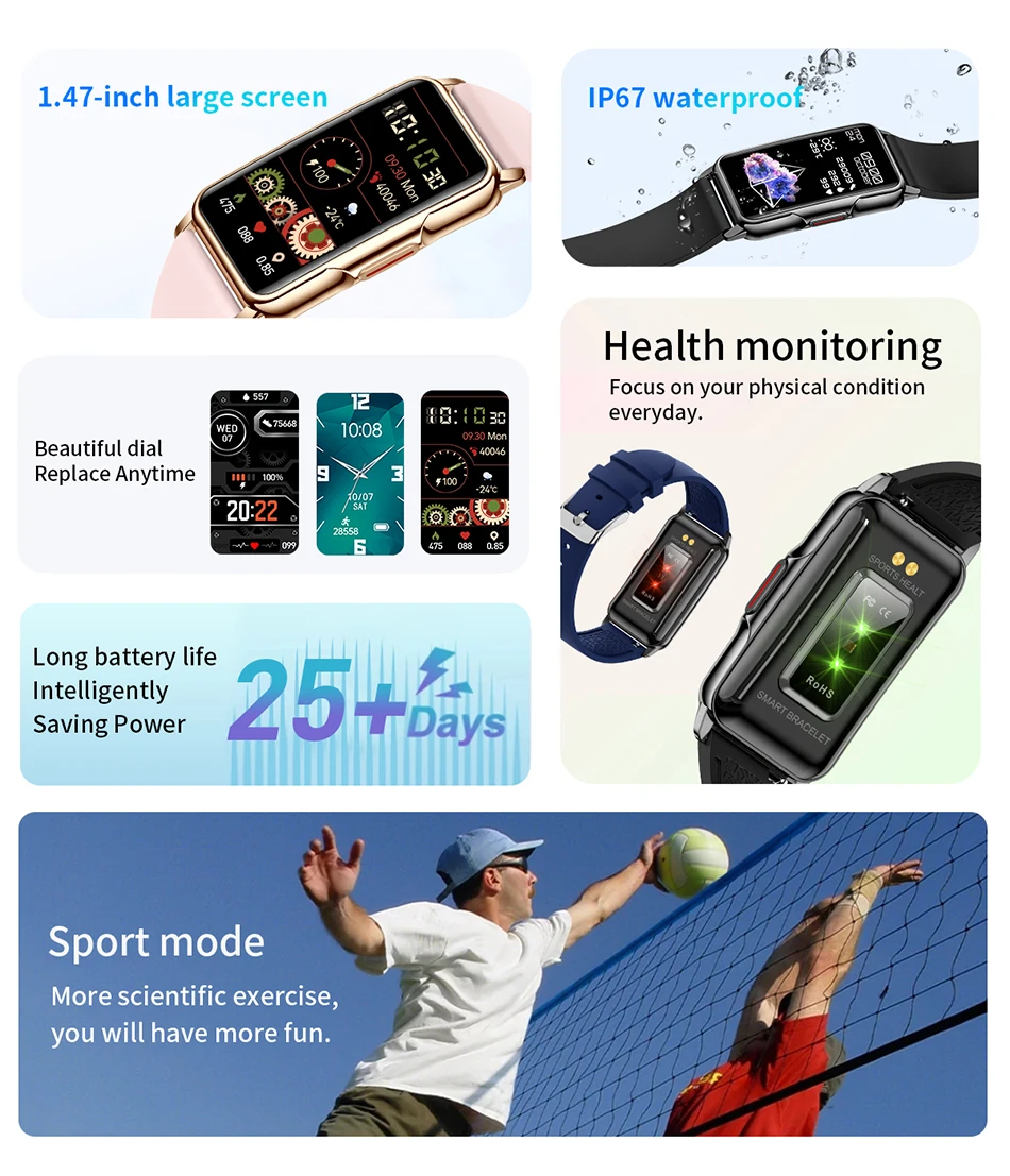 Smart Watch Women Full Touch Screen Bluetooth Call IP67 Waterproof Ladies Watches Sports Fitness Tracker Smartwatch Women Men