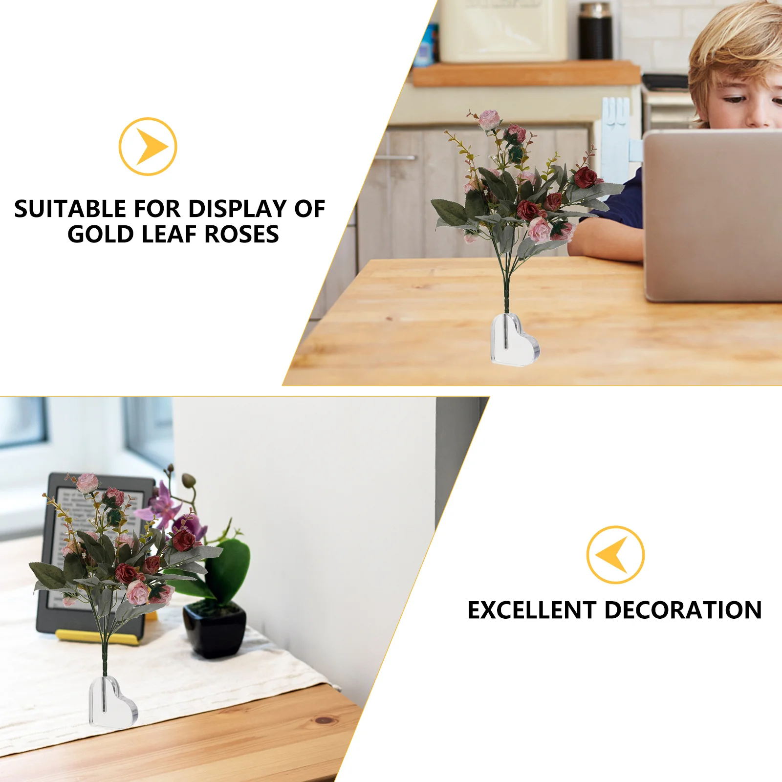 Love Flower Arrangement Base Fake Rose Display Heart Shape Holder Container Single Shelf Acrylic 4