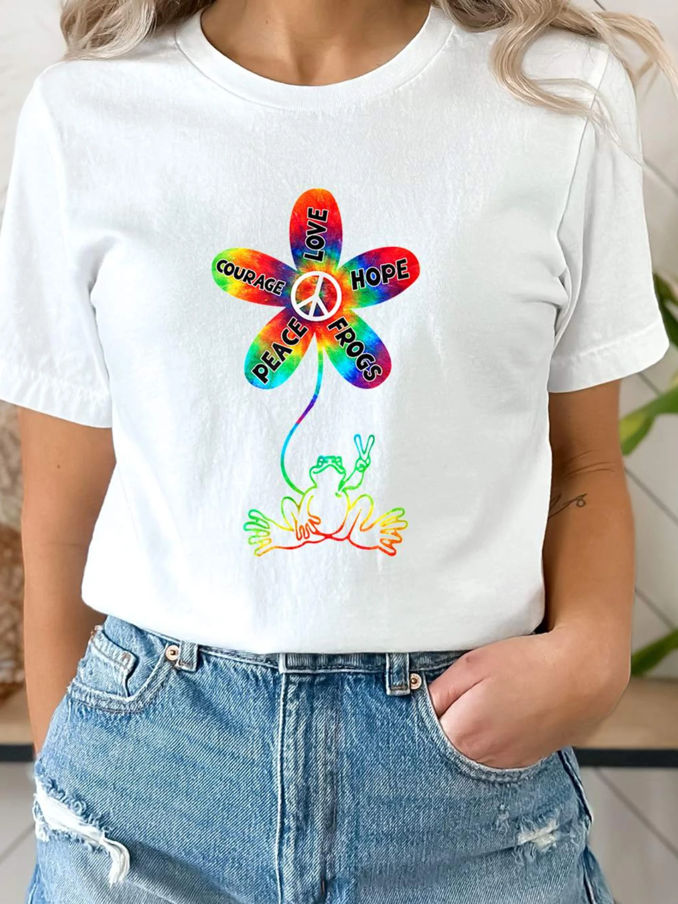 

Colorful Letter Print Crew Neck T-shirt, Casual Short Sleeve Top For Spring & Summer, Women's Clothing