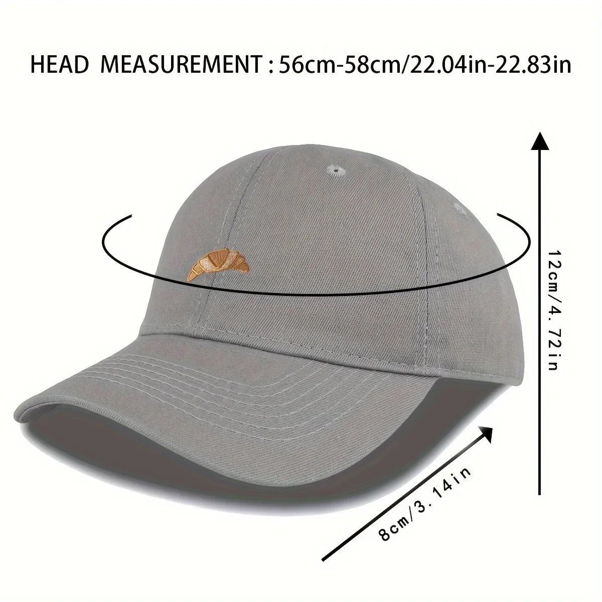 Adjustable Breathable Cotton Baseball Cap - Versatile Embroidered Croissant Pattern Dad Hat with Sunshade for Outdoor Sports 4