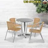 27.5 Inch Round Aluminum Table Set with 4 Rattan Chairs Lightweight Indoor Outdoor Dining Furniture Commercial Residential 1