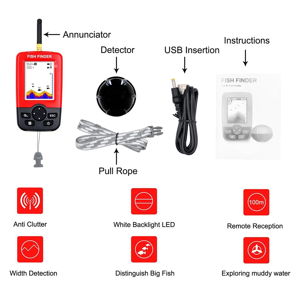 Wireless Sonar Rechargeable Fish Finder Fishing Equipment 40M Depth 200 Meters Distance Sounding Anti-sinking Fish Finder