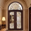 Villa High-end Luxury Factory Sell Custom Forged America European Craft Glass Security Double-open Iron Steel Entrance Gate Door 5