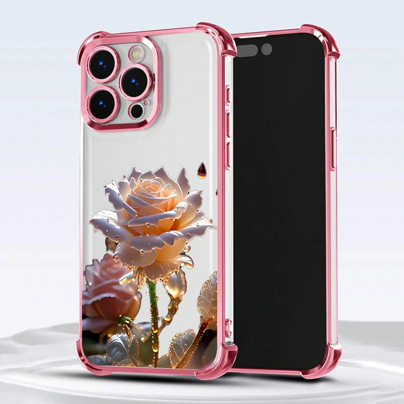 Vibrant Floral Plating Phone Case - Soft Anti-Fall Airbag Back Cover