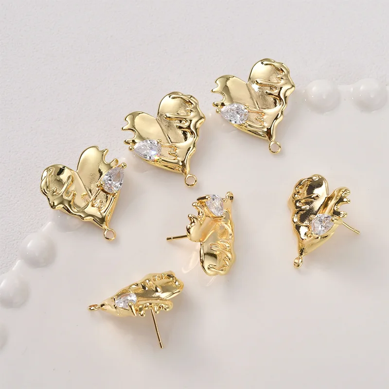 14k 골드 컬러 라바 다이아몬드 세트 러브 귀걸이(걸이형 귀걸이 포함) DIY 귀걸이 1쌍 기본 액세서리 재료