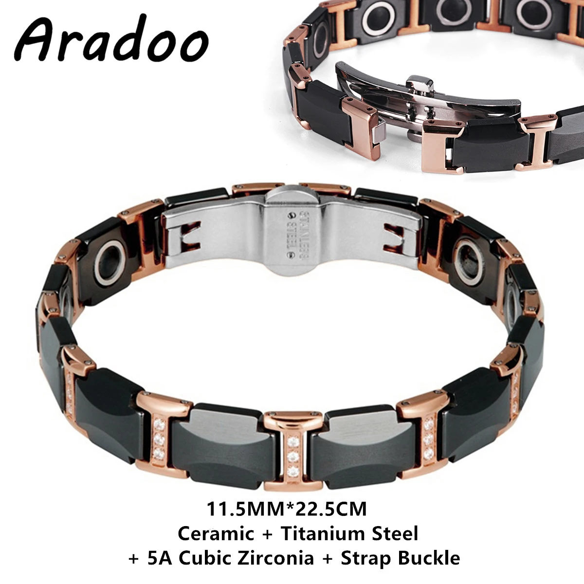Titanium Steel & Ceramic Magnetic Hematite Sport Bracelet