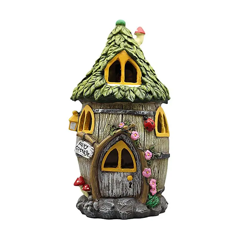 

LED Solar Lawn Light Multi Craft Miniature Fairy House Solar Powered Outdoor Decor LED Garden Light Resin Cottage Christmas Lamp