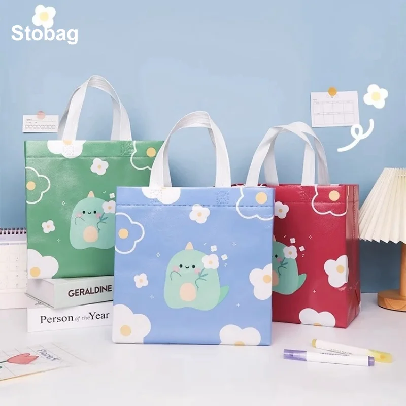 

StoBag 10pcs Cartoon Non-woven Tote Bags Fabric Kids Candy Gift Snack Package Waterproof Storage Reusable Pouch Party Favors