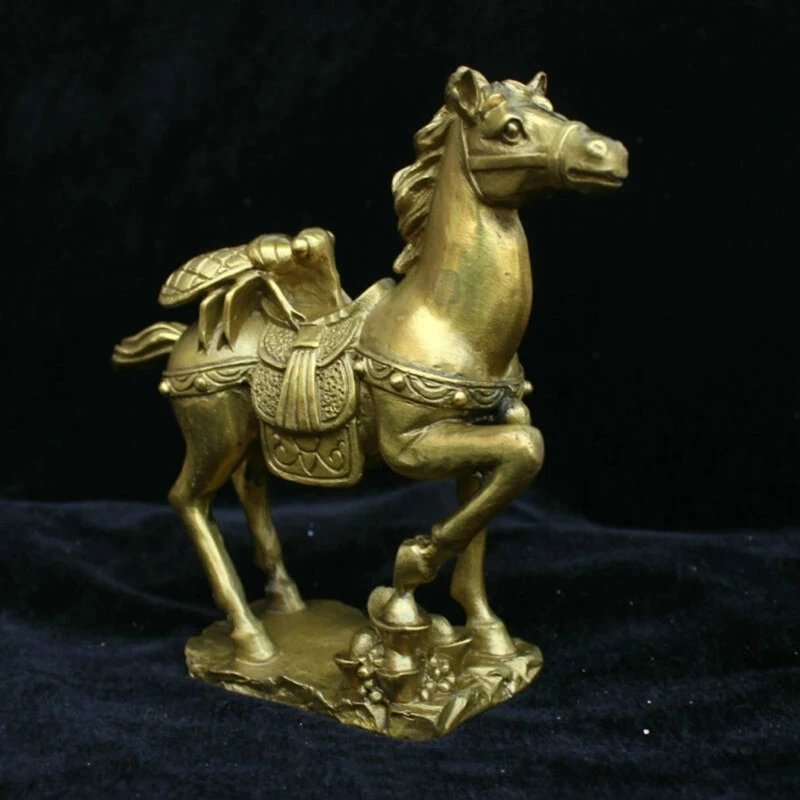 

China Chinese Folk Fengshui Brass Horse On Wealth Fly Statue Sculpture Statues for Decoration Collection Ornaments