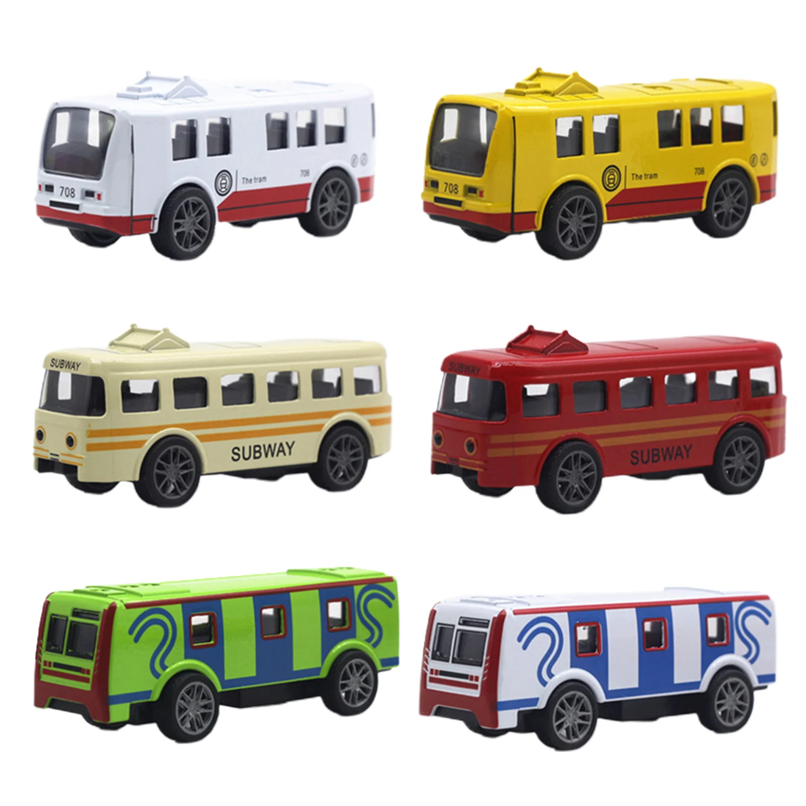 6Pcs Inertial School Bus Model Toys Acousto Optic Vehicle Tram Model Pint-sized Pull Back 1: 60 Children Educational Toy for Gif
