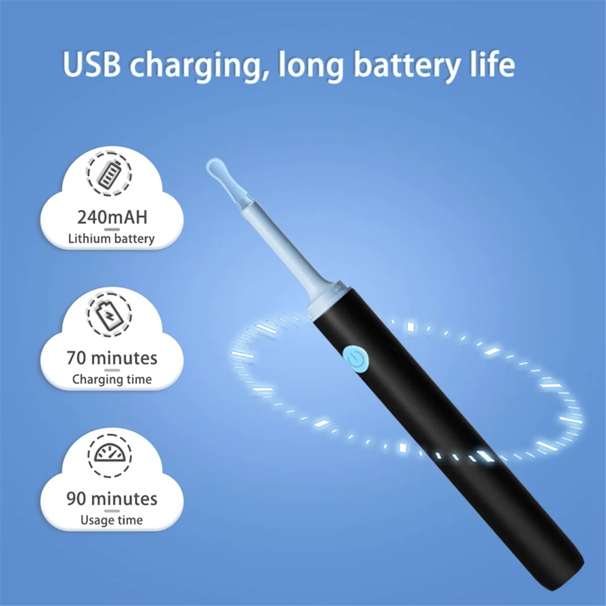ABUYWireless Visible Ear Cleaner 귀지 제거 도구(카메라 포함) 6피스 LED 조명 검이경 스마트 귀 따기 완드 키트 A