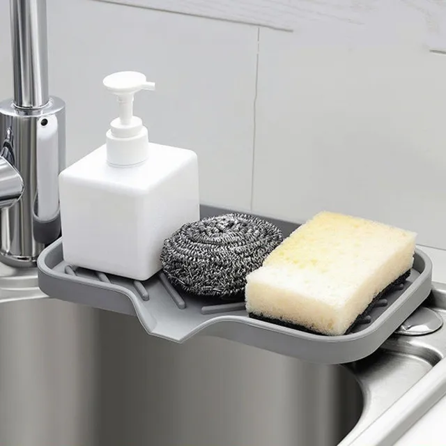 2/1pcs Sink Silicone Tray With drain Soap Sponge Storage Holder Countertop Sink Scrubber Brush Storage Rack Kitchen Organizer 2