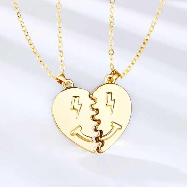 2pcs/set Creative Magnet Couples Necklace Smile Face Heart Pendant Necklaces  For Couple Boyfriend Girlfriends Jewelry - Necklace - AliExpress