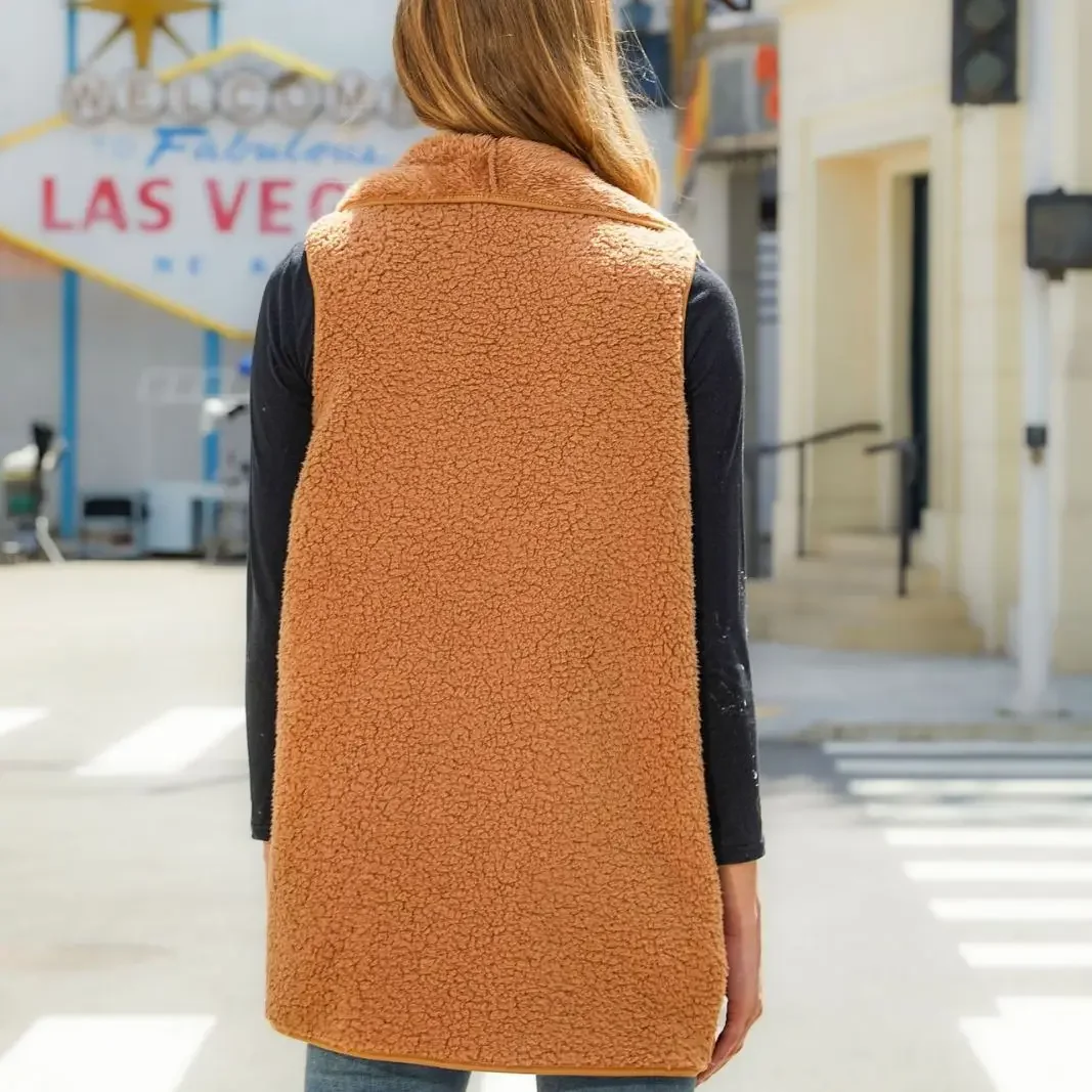 Women's Autumn New Fashion Versatile Plush Spliced Cardigan Sleeveless Coat Majia Girl