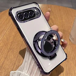 Glitter Shockproof Silicone Case with Mirror Magnetic Holder Stand - Google Pixel 10a (Purple)