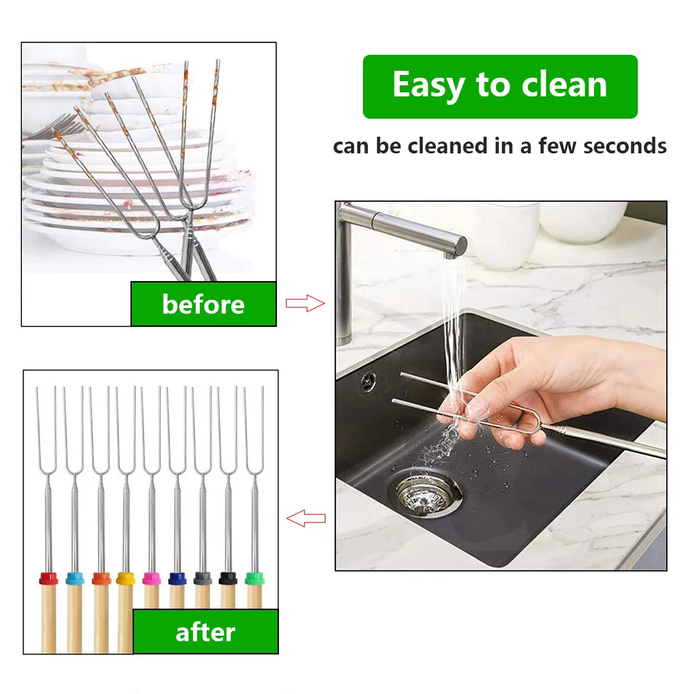 WALFOS 6/8/10pcs Double Metal Skewers For Barbecue Reusable BBQ Grill Forks Sticks Needle Barbecue Grill Stainless Steel Skewers