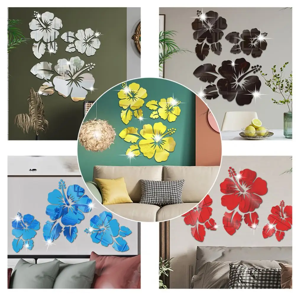 Acrylic Mirror Wall Sticker Floret 3D DIY Wall Decoration Stickers Reflective Mirror Wallpaper Home Decor Accessories