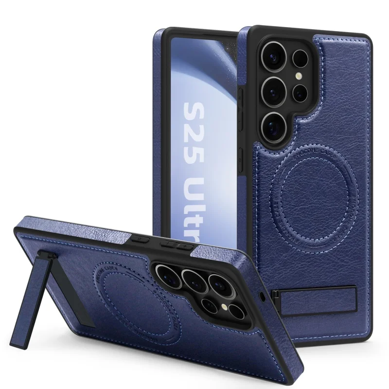 Leather Stand Case with Magnetic Wireless Charging and Fall Protection