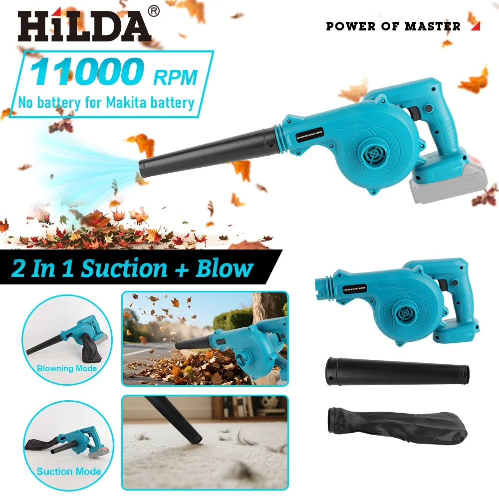 HILDA AB403 Cordless Electric Blower Blue Turbo 2-in-1 Blowing And Suction Machine Handheld Leaf Vacuum Cleaner For Makita 18V Battery