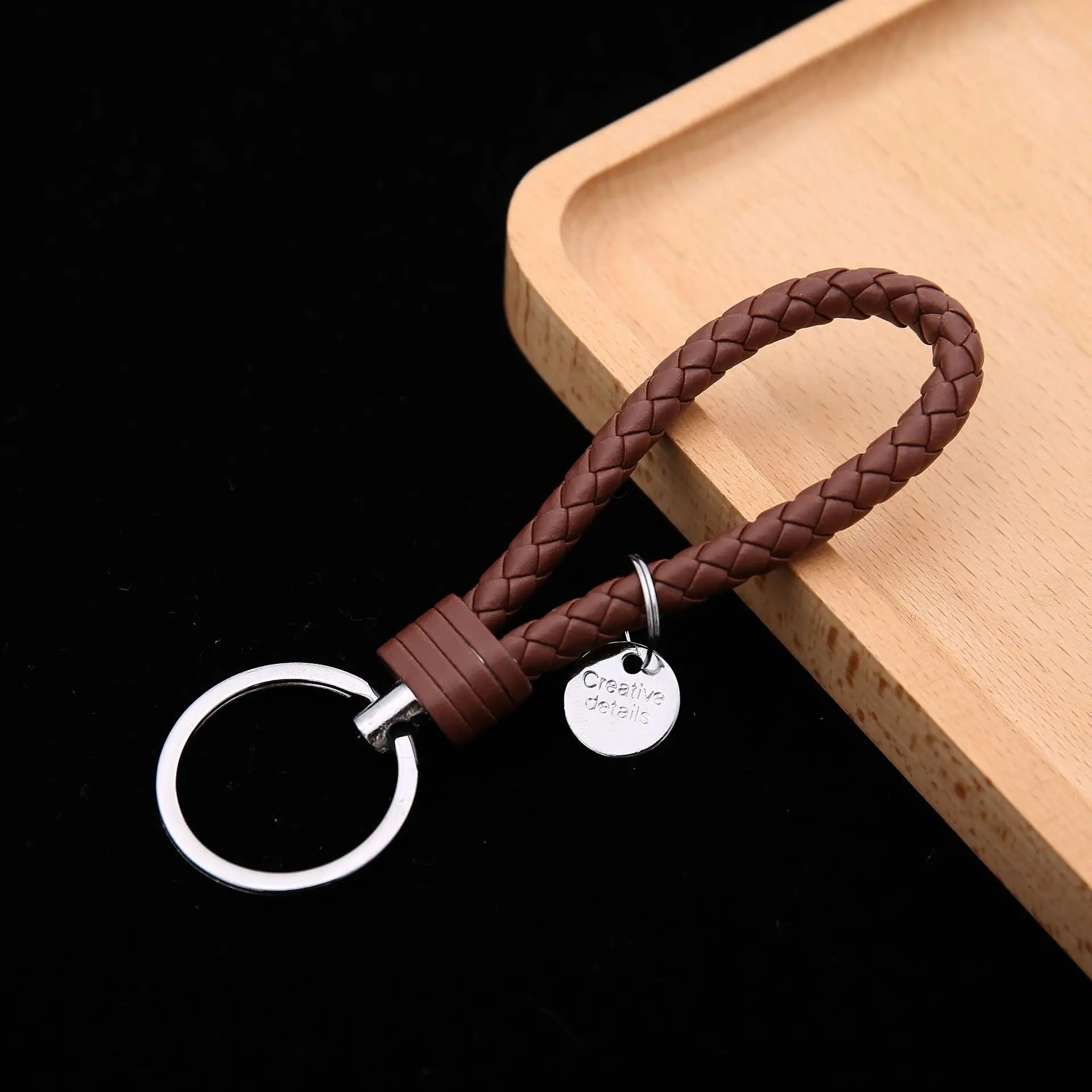 2Pcs/Set PU Leather Braided Woven Rope Keychain DIY Bag Pendant Key Chain Holder Key Car Trinket Keyring Men Women Gift Jewelry