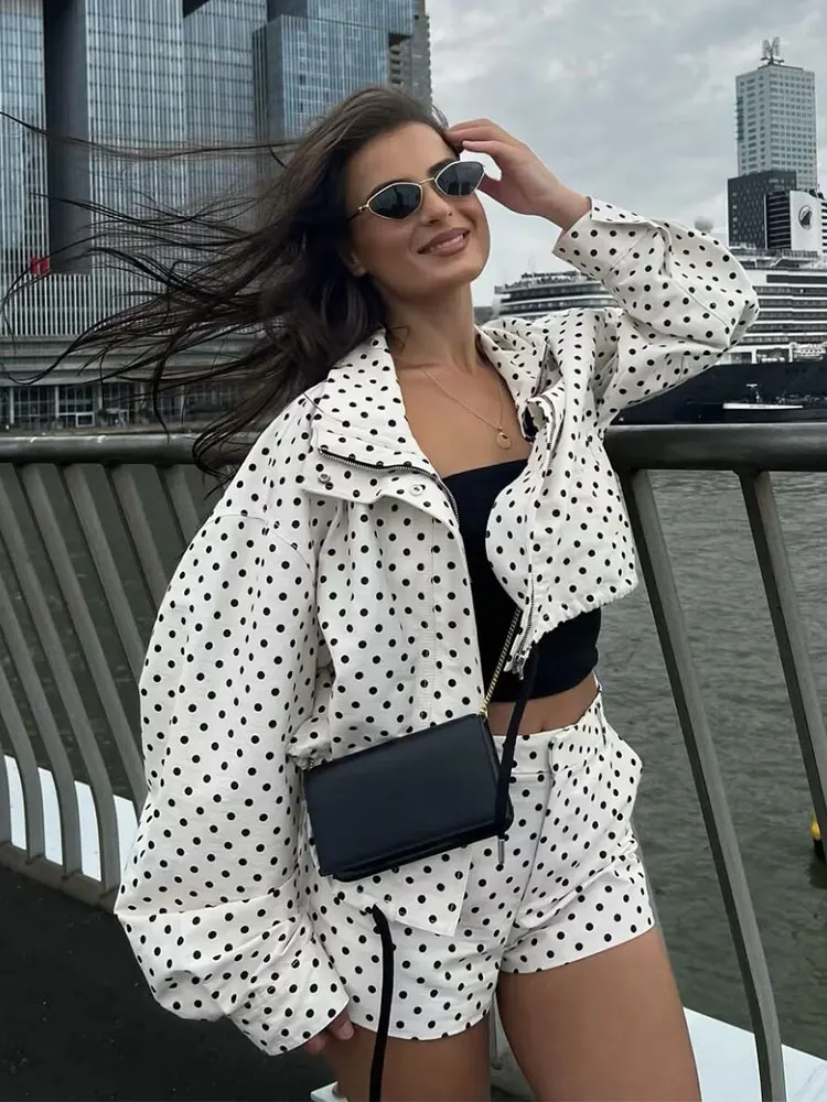 HH Women Elegant Polka Dot Coat Long Sleeve Buttons Zipper Overcoat Jackets 2025 Autumn Loose Casual Maternity Outfit Tops