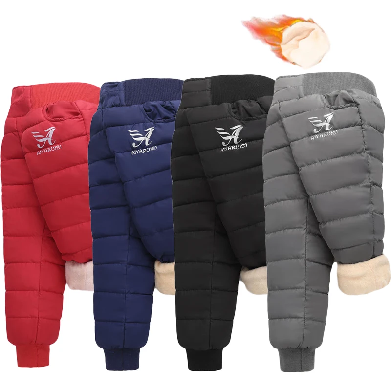Winter Down Cotton Pants Children Boys Girls Padded Thick Warm Waterproof Ski Pant Kid Teen Casual Elastic High Waisted Trousers boys pants kids pants
