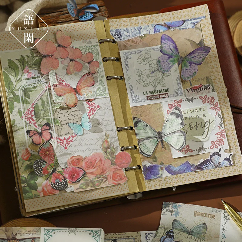 42pcs/lot Memo Pads Material Paper Pengyou Butterfly Dream Stamps Journal Scrapbooking paper Card Background Decoration Paper 4