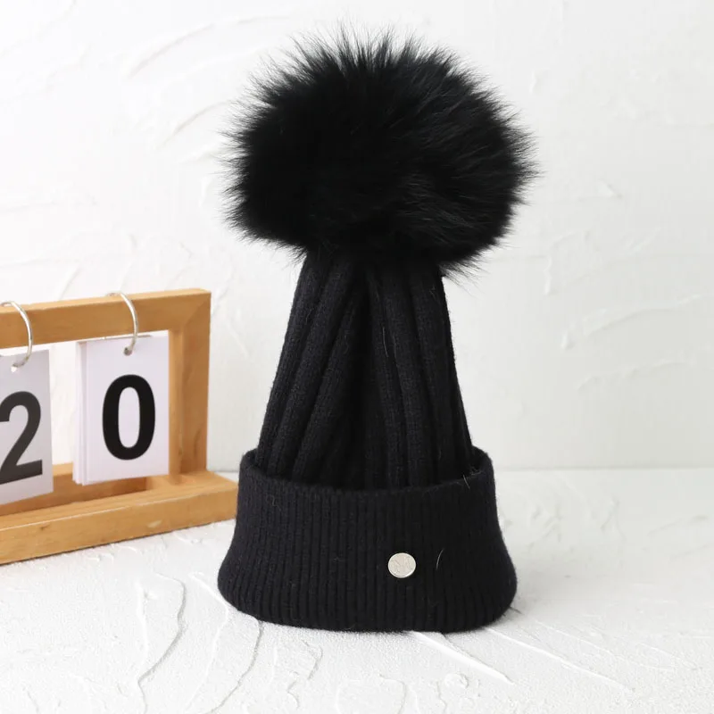 Naturel Pom Pom Winter Hats for Women Kids Girls Boys Mink  display picture 3