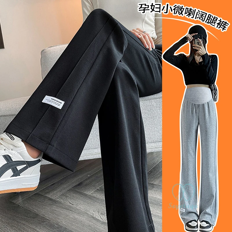 Boot Cut Spring Cotton Maternity Pants Fashion Wide Leg Loose Casual Belly Sweatpants Clothes for Pregnant Women 2024 Pregnancy