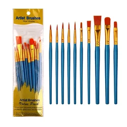 10-Piece Multi-Functional Watercolor and Gouache Brush Set with Pearlescent Blue Handles (Blue)