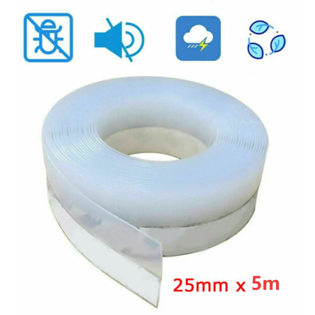 

1pc Self-adhesive Seal Strip Soundproof Waterproof Draught Excluder Weather Seal Strip Door Tape Home Improvement 25mmx5m