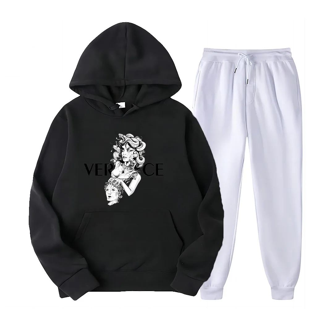 

2023 Autumn and Winter New Women's Velvet Thickened Hooded Sweater Set Fashion Fashion Fashion Brand Sweater Pants Two Piece Set