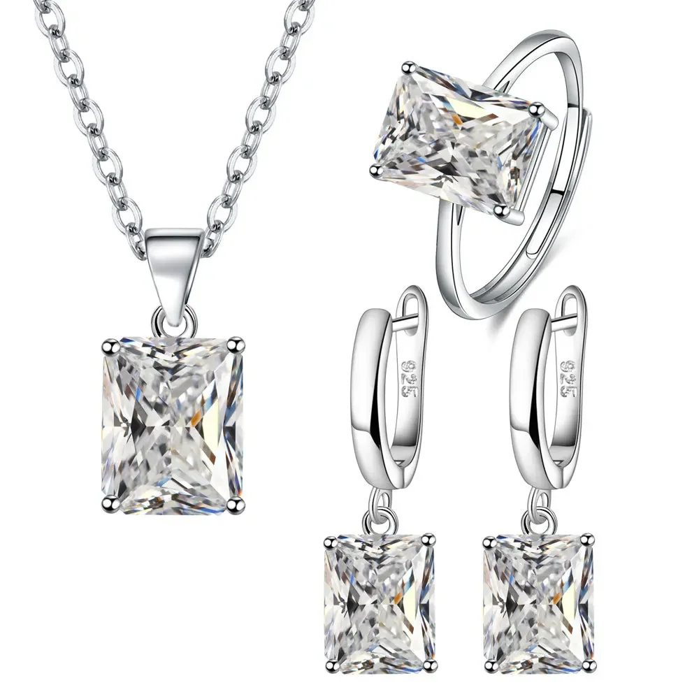 Silver Jewelry Set Jewelry Set Silver Jewelry 925 Sterling Silver Ring Earrings Necklace Zircon Jewelry Sets For Women