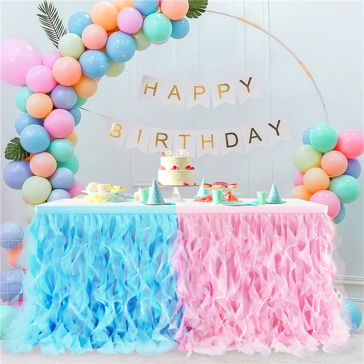 Tassel Double Layer Curly Willow Table Skirt Lace Taffeta Table Skirt Tutu Tulle Birthday Party Decor Baby Shower