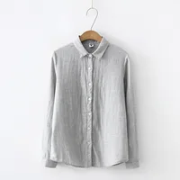 Femmes Blouses nouvelle mode à manches longues confortable bureau chemise coton fil décontracté hauts Blusas Femininas couleur unie 3