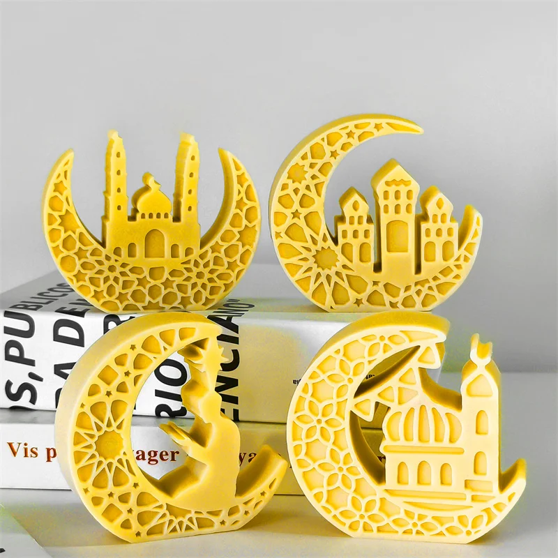 Eid Mandala Crescent Moon Candle Mold Star Resin Mold Islamism Lantern Lamp Gypsum Concrete for Eid Mubarak Ramadan Decor