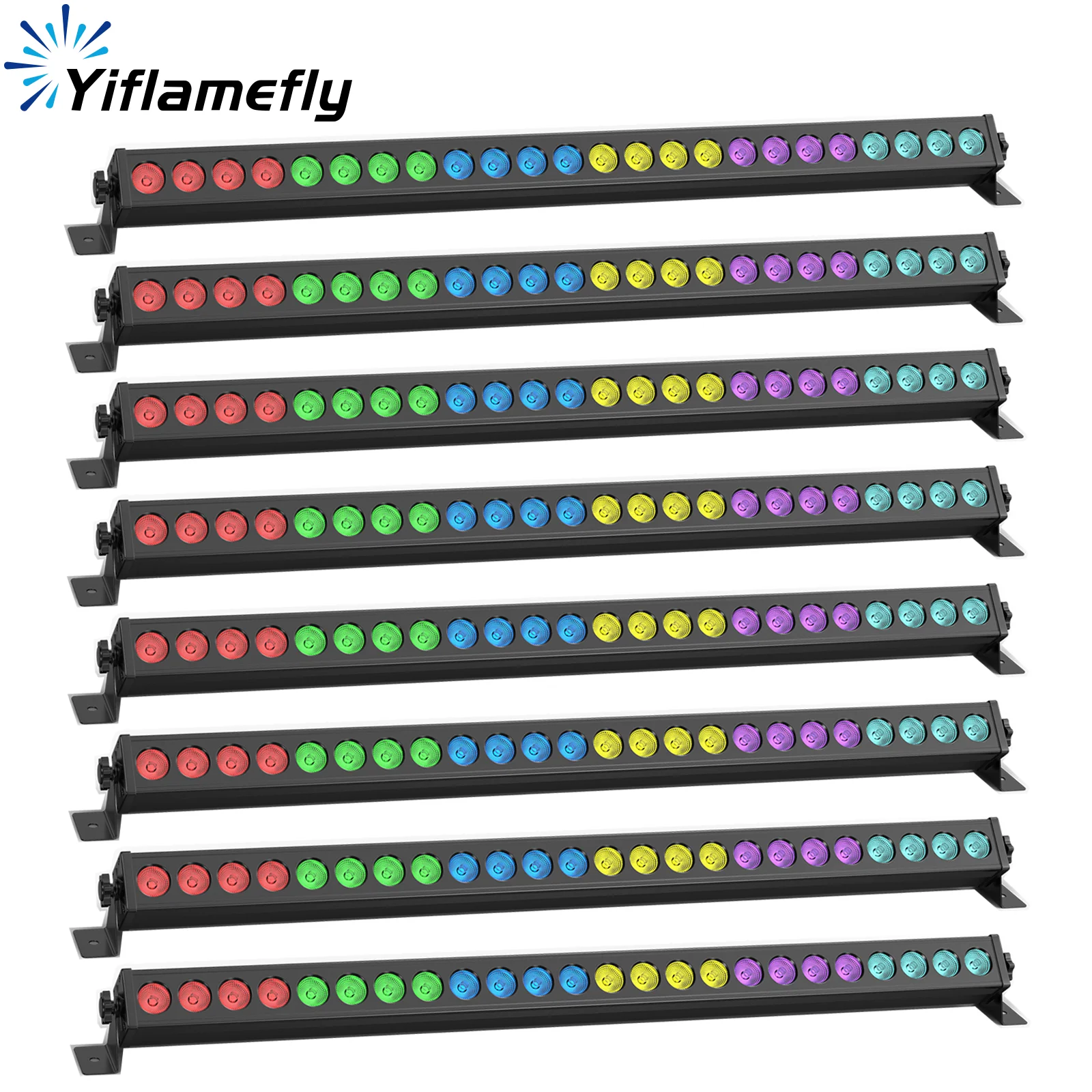 Yiflamefly 8Pcs 60W LED Wall Washer Light 24X3W LED RGB Wash Light Bar Stage Light For Outdoor Building Decoration Wedding Party