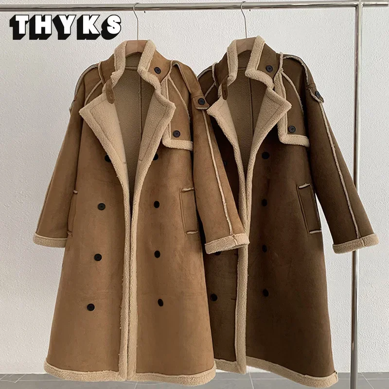 

Suede Lamb Fur Women's Jackets Standing Collar Fur Integrated Mid Length Jacket Plush Thickened Vintage Classic Comfortable Coat