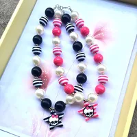 New Style Halloween Skeleton Necklace Fashion Punk Gothic Pink Bow-Knot Skeleton Comedy Animation Series Pendant Necklace Gifts 2