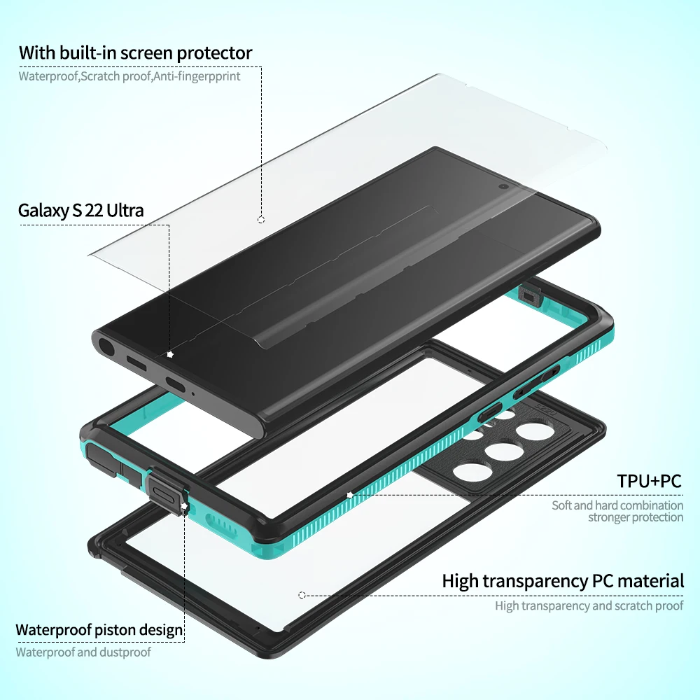 IP68 Waterproof Swimming Outdoor Sports TPU Armor Cover For Samsung Galaxy S22 Ultra Plus Protector Military Case Ploating Strap