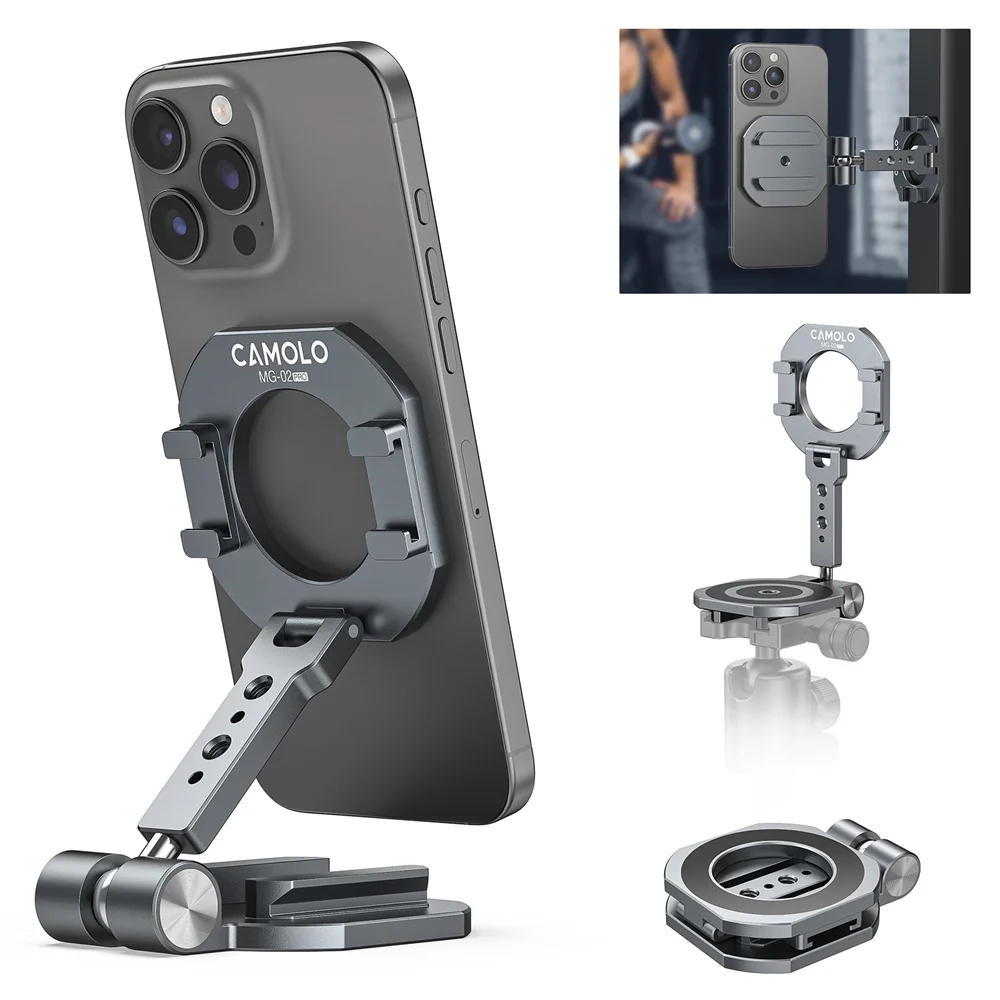 2025 Dual Magnetic Phone Holder Photography Phone Tripod Mount with 1/4"-20 Cold Shoe Gym Holder for Magsafe iPhone 17-12 Series