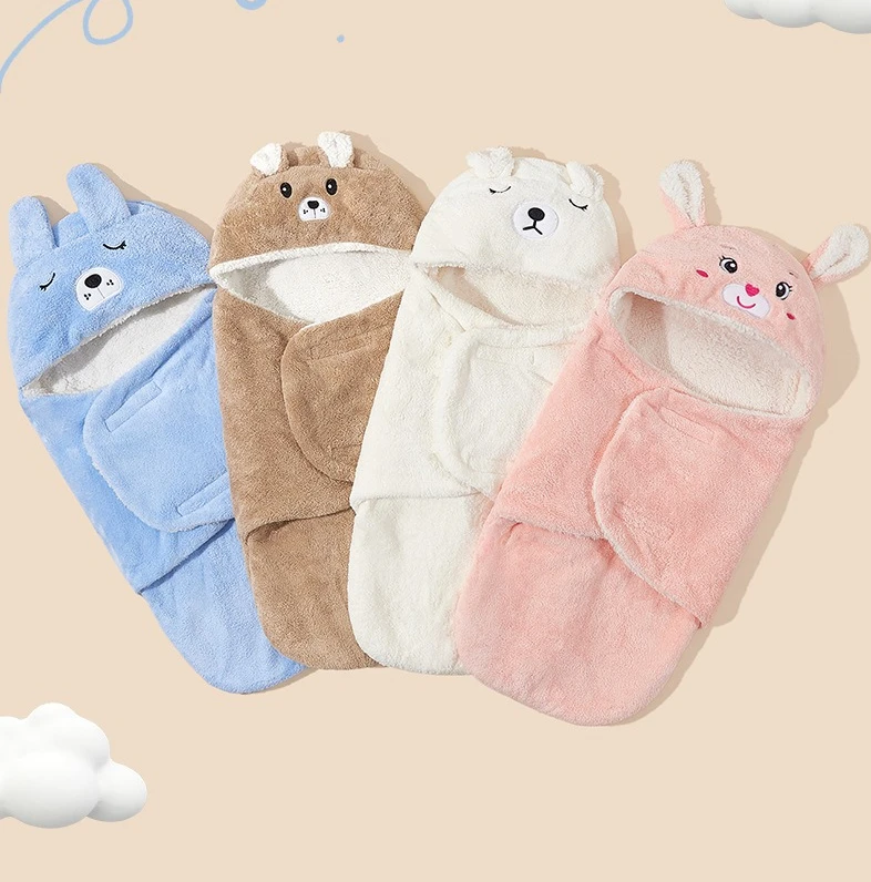 Newborn Baby Quilt Autumn Winter Style Cartoon Single Room Package Wrapped Quilt Cover Animal Pattern Pure Color Velvet Material