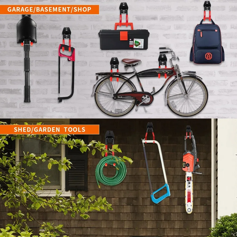Heavy-Duty Wall-Mounted Non-Slip Metal Hook Set for Garage and Garden Tool Storage
